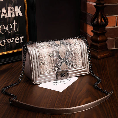 Bertha Chic Python Chained Vegan Leather Shoulder Bag