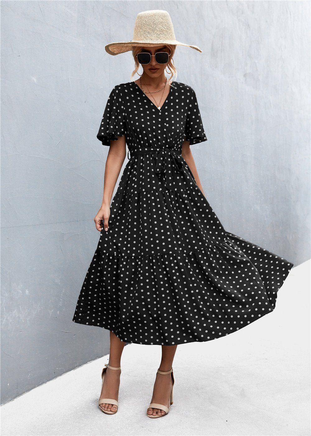Playful Polka Floral V-Neck Dress