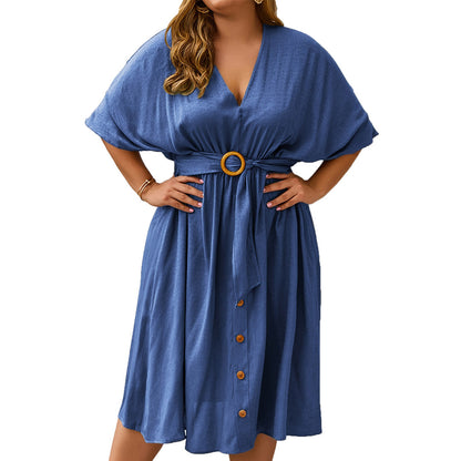 Stylish V-Neck Batwing Midi with Belt