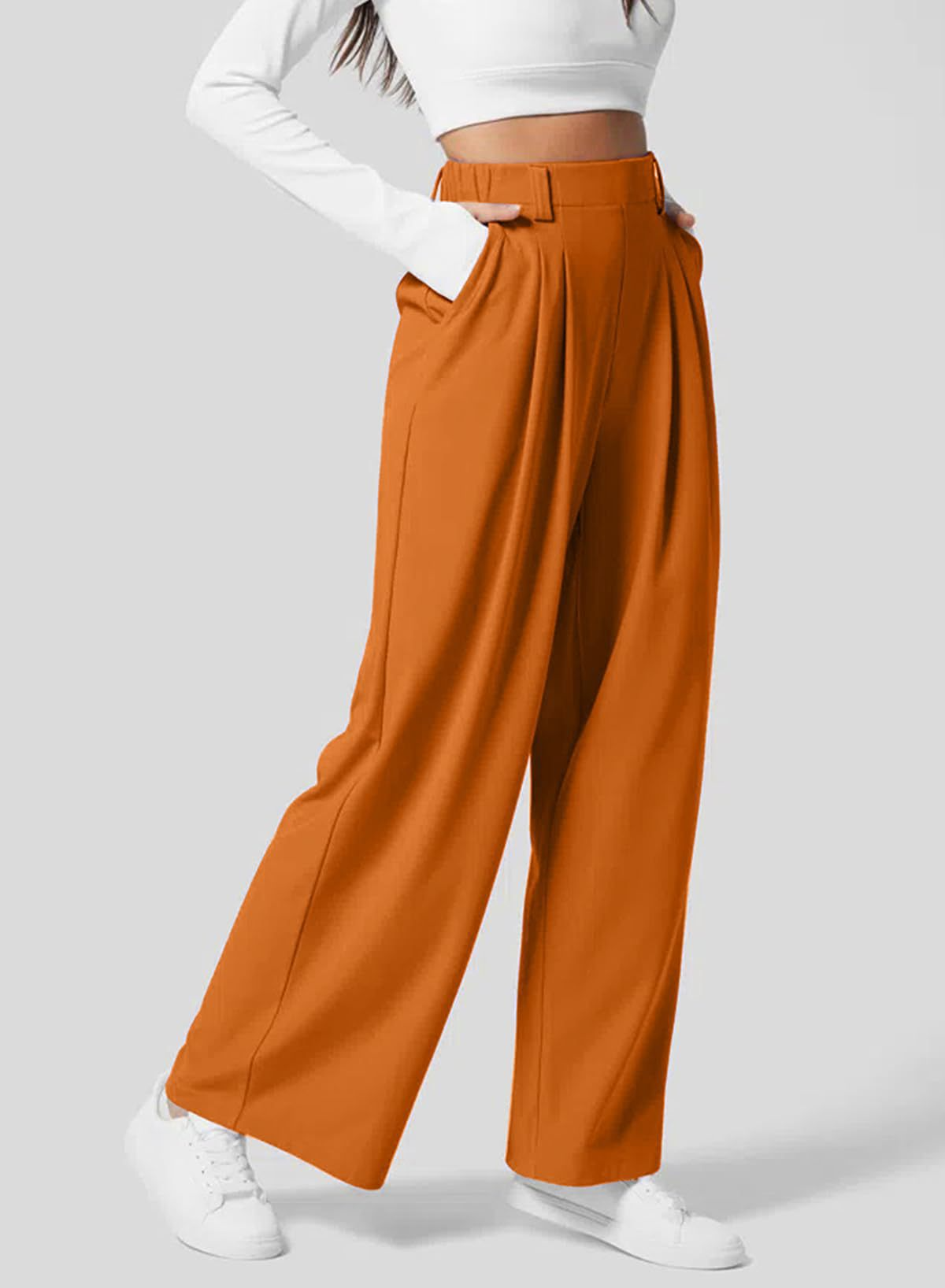 Women's High Waist Waffle Wide Leg Pants