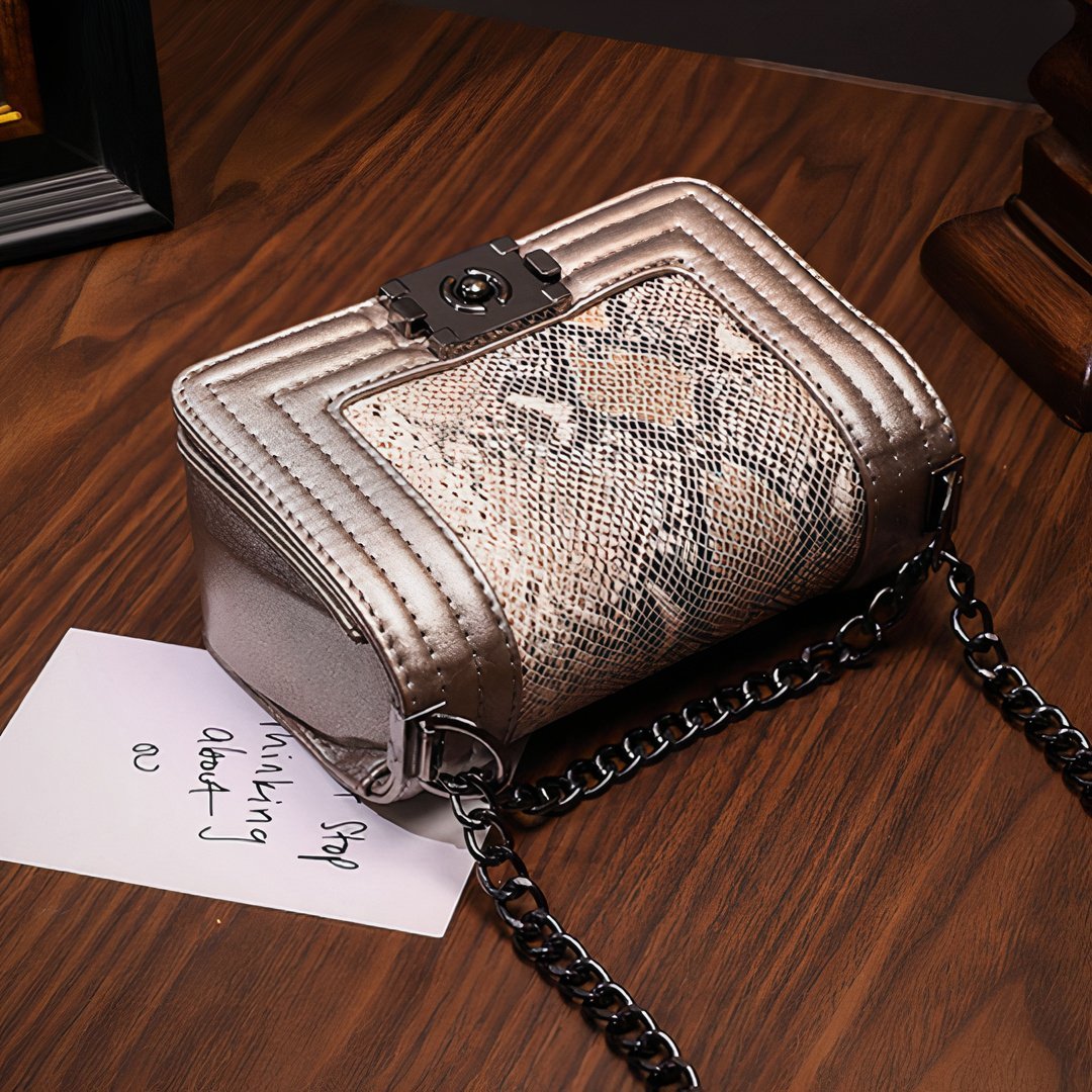 Bertha Chic Python Chained Vegan Leather Shoulder Bag