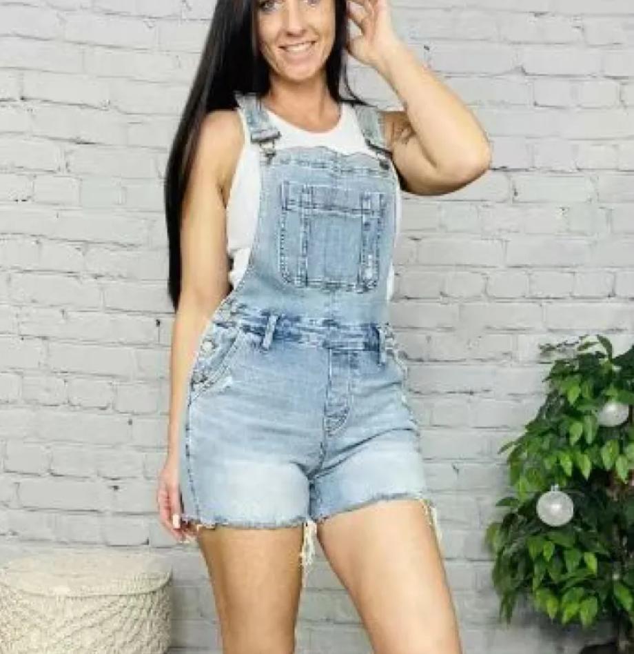 High Waist Denim Suspender Shorts – European & American Style