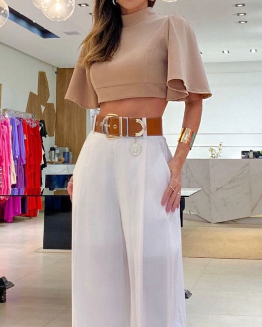 Breezy Cross-Back Top with Wide Leg Pants
