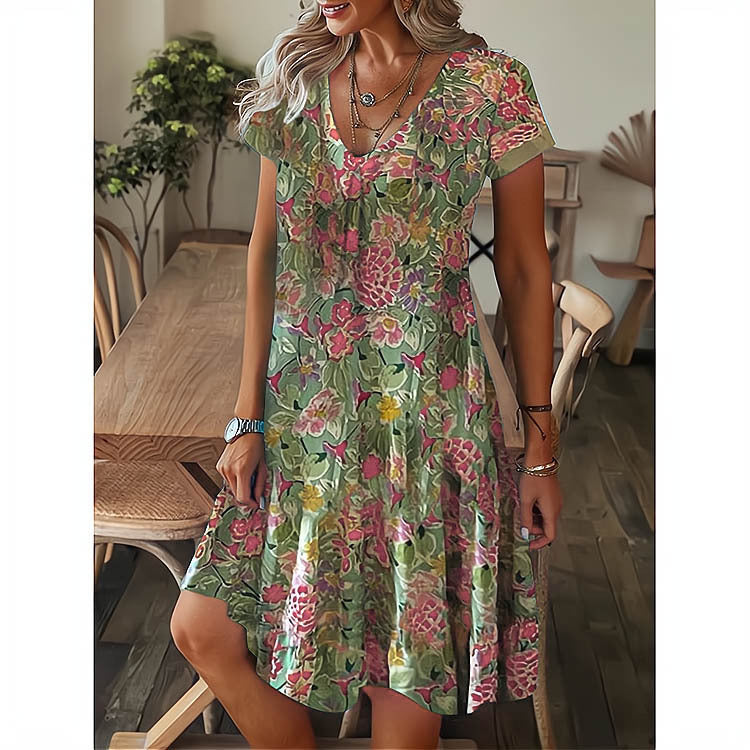 Trendy V-Neck Print Dress